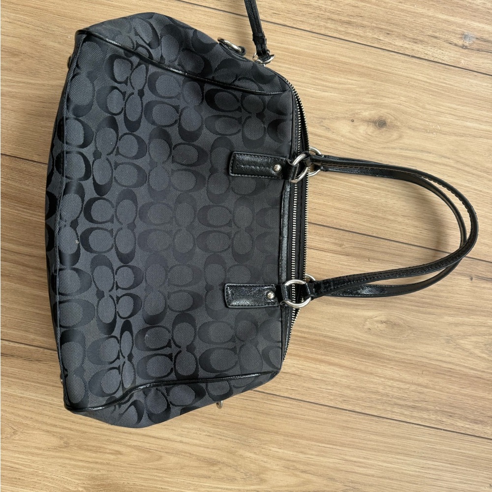 Coach Black Signature Satchel with Gray Contrast Stripe - Picture 3 of 5